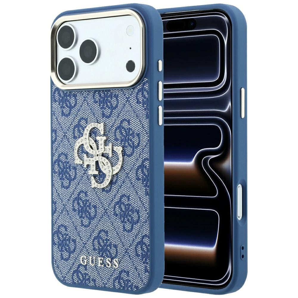 Калъф за Apple iPhone 18 Pro / 17 Pro, Guess, 4G Big Strass Logo, Син