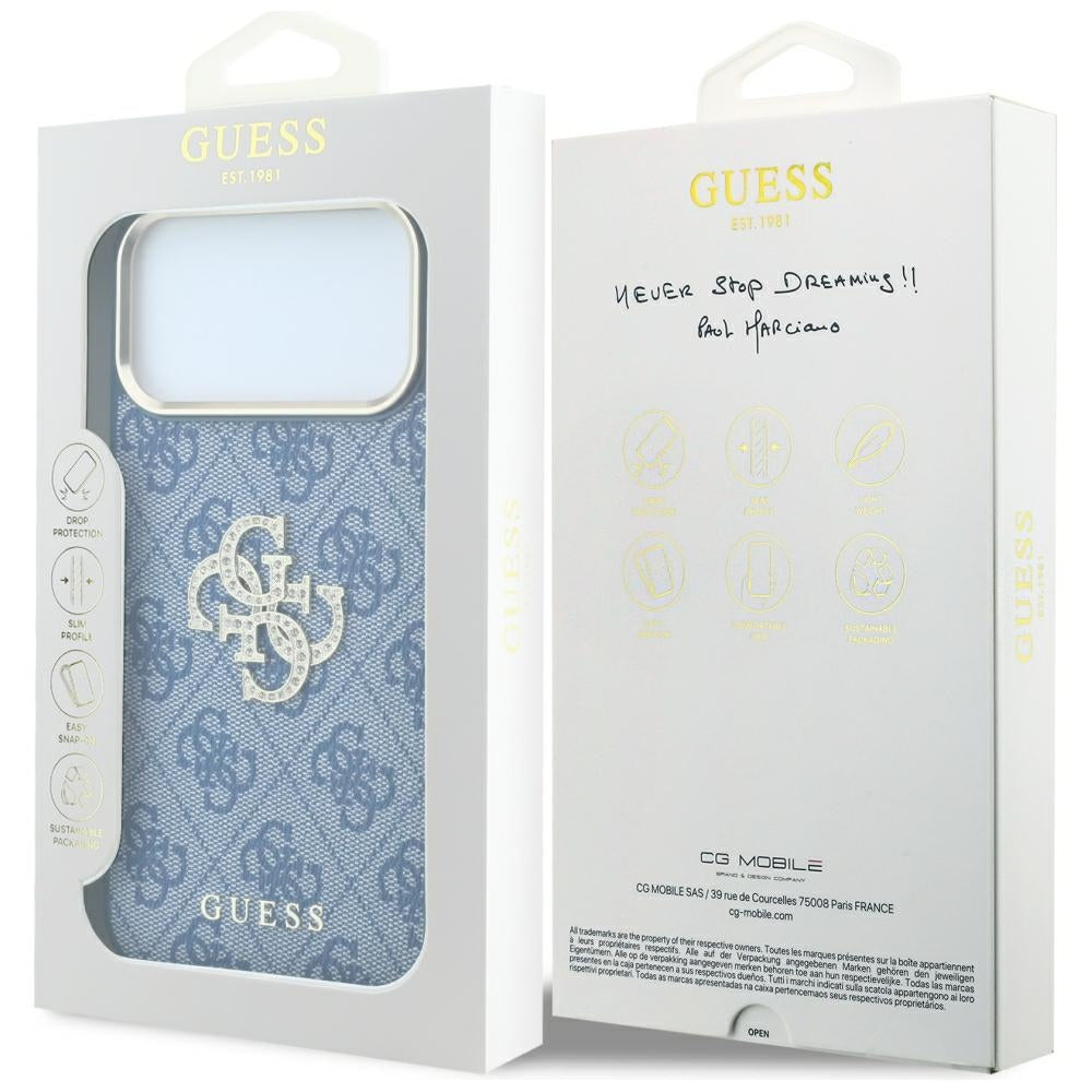 Калъф за Apple iPhone 18 Pro / 17 Pro, Guess, 4G Big Strass Logo, Син