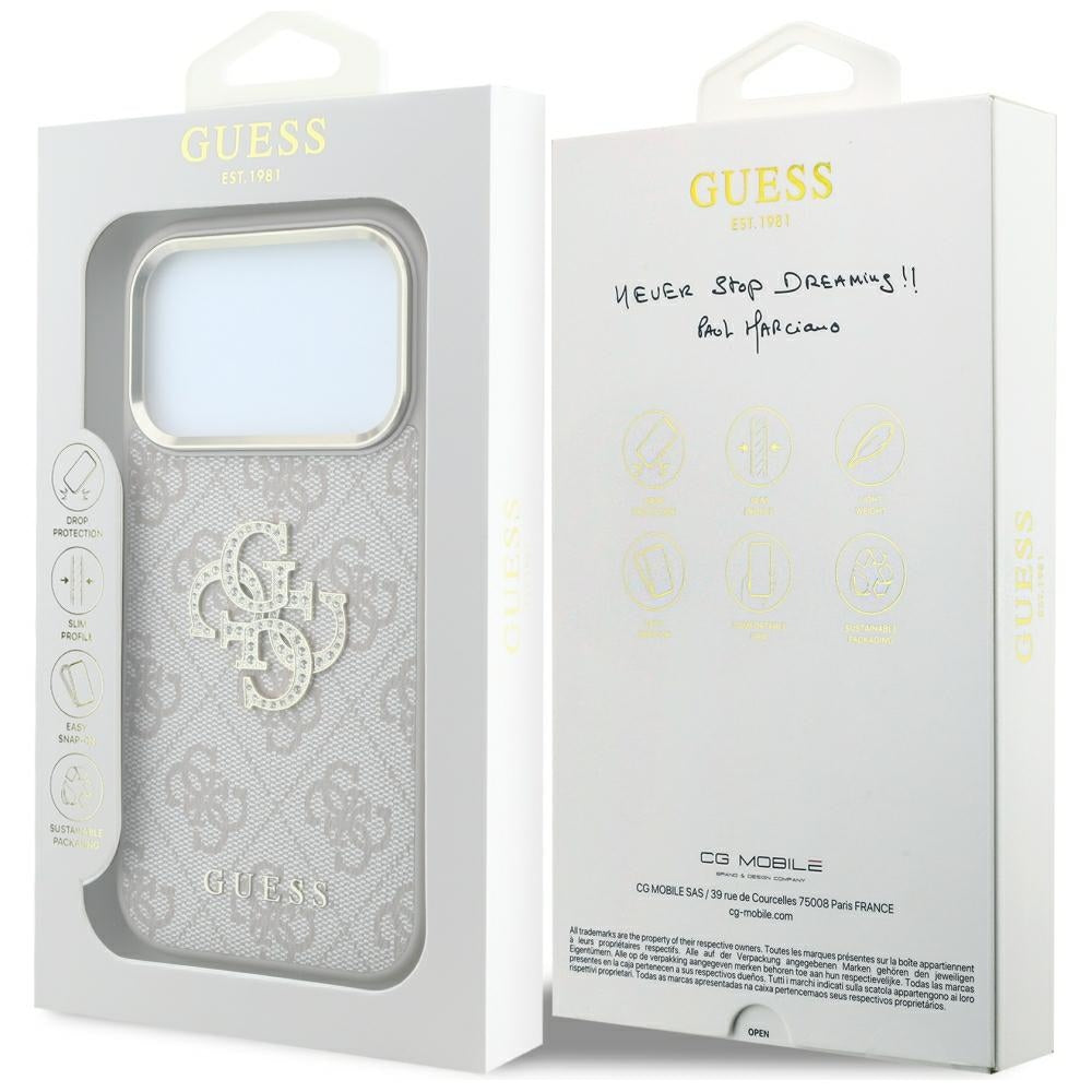 Калъф за Apple iPhone 18 Pro / 17 Pro, Guess, 4G Big Strass Logo, Розов