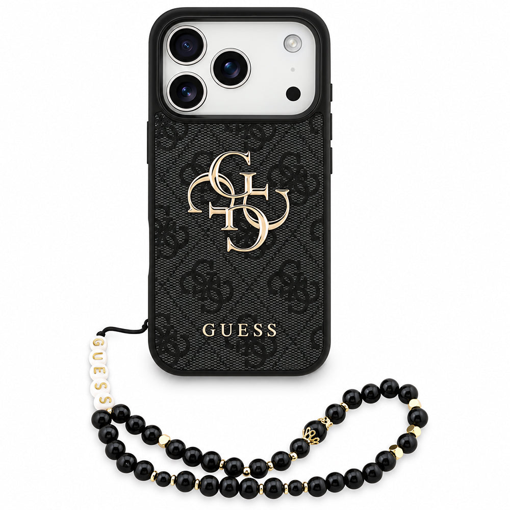 Case for Apple iPhone 18 Pro / 17 Pro, Guess, 4G Classic Logo with Strap, Black