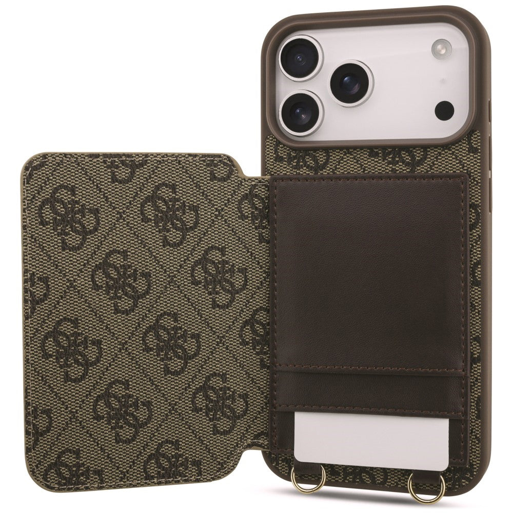 Калъф за Apple iPhone 18 Pro / 17 Pro, Guess, 4G Crossbody Cardslot, кафяво