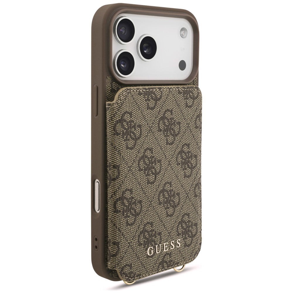 Калъф за Apple iPhone 18 Pro / 17 Pro, Guess, 4G Crossbody Cardslot, кафяво