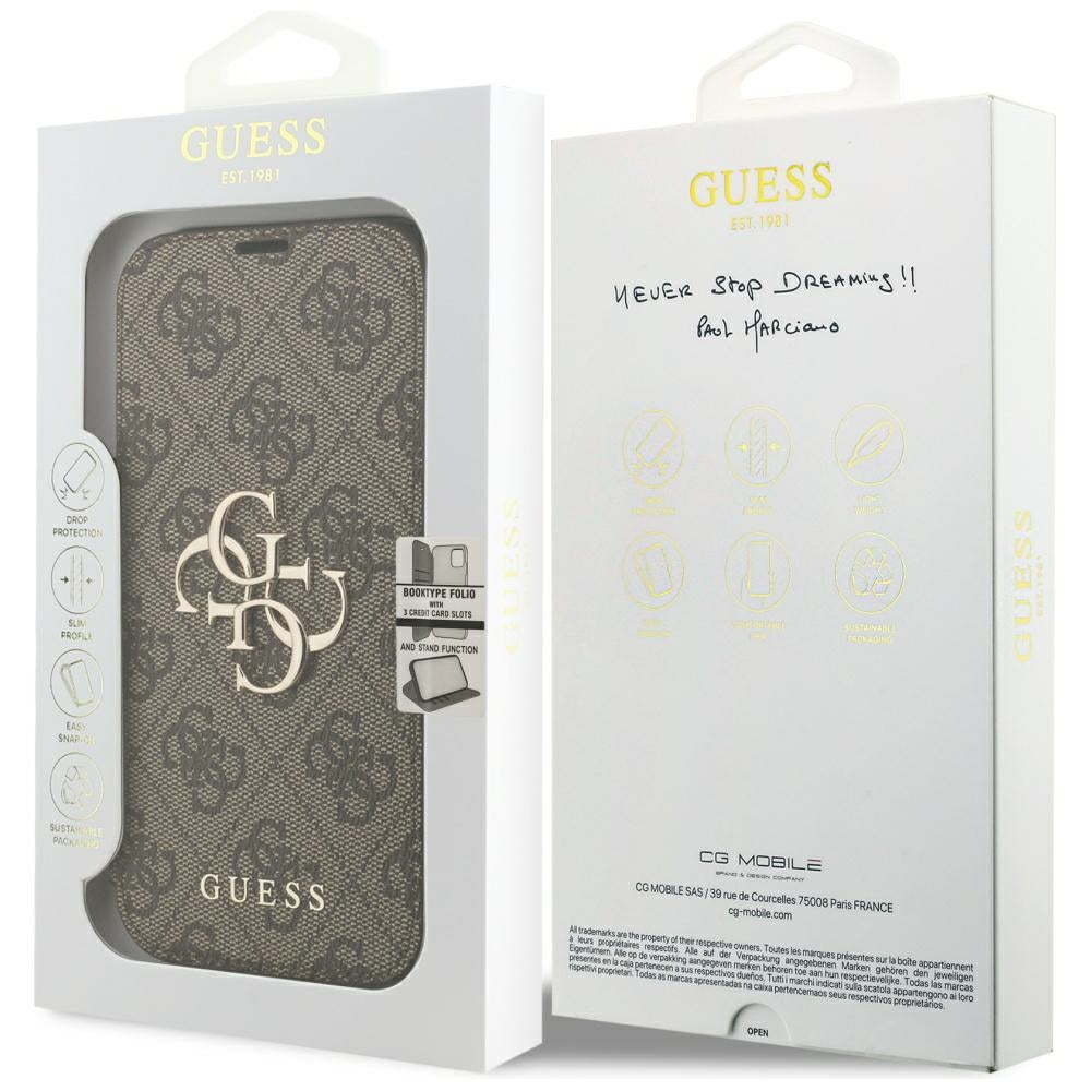 Калъф за Apple iPhone 18 Pro / 17 Pro, Guess, 4G метално лого, кафяв