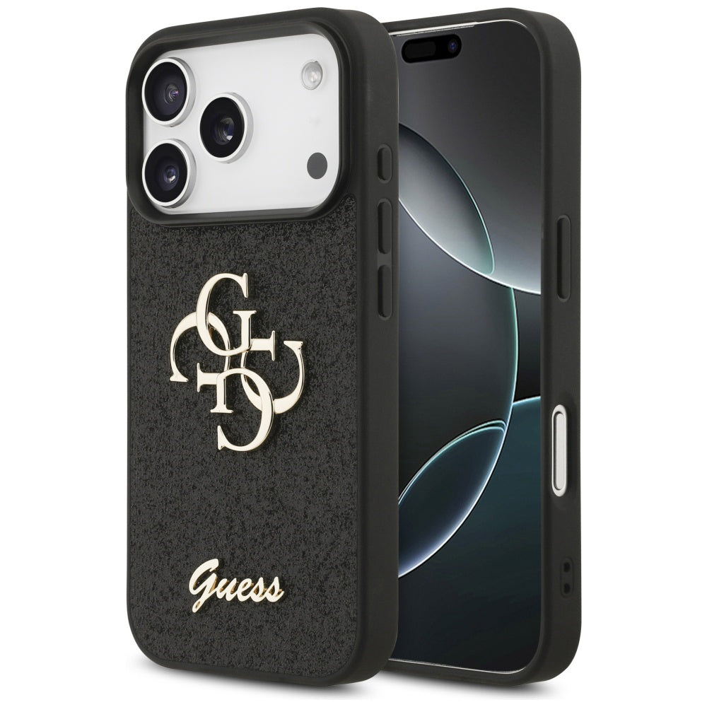 Калъф за Apple iPhone 18 Pro / 17 Pro, Guess, Fixed Glitter Big 4G, Черен
