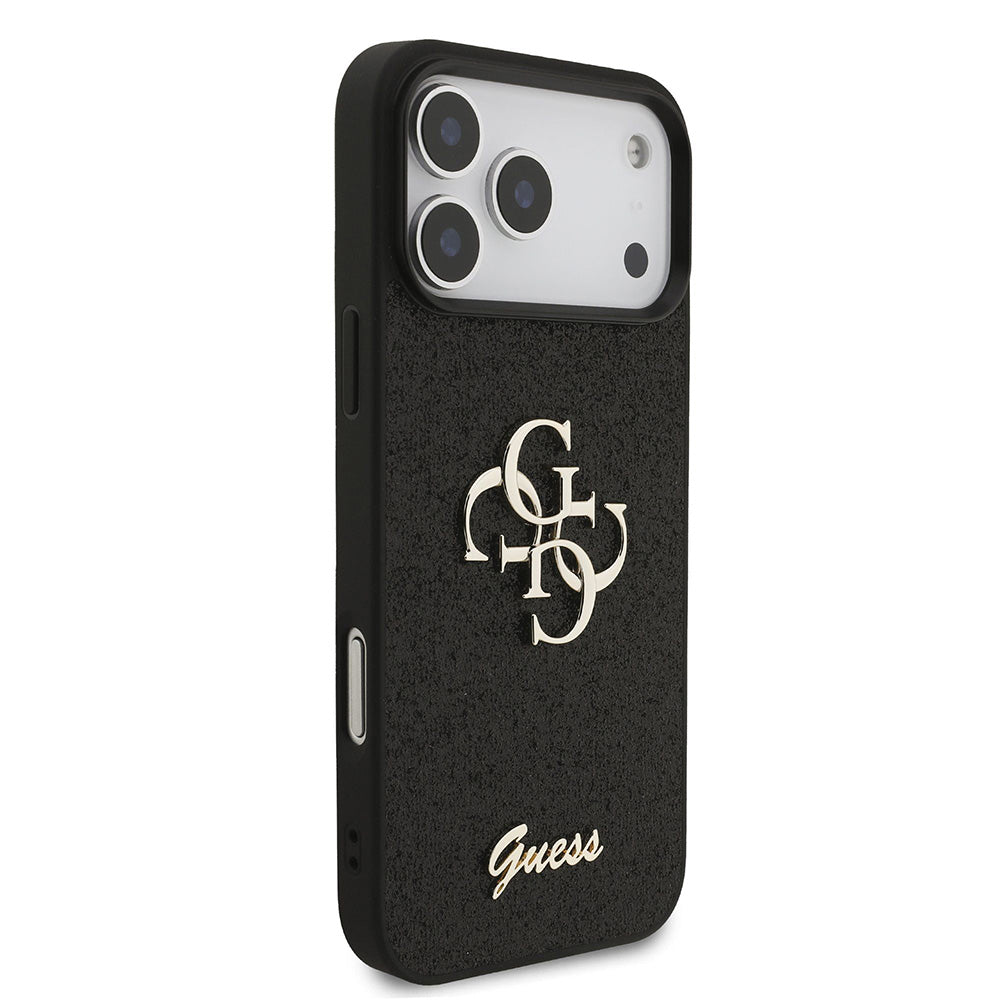 Калъф за Apple iPhone 18 Pro / 17 Pro, Guess, Fixed Glitter Big 4G, Черен