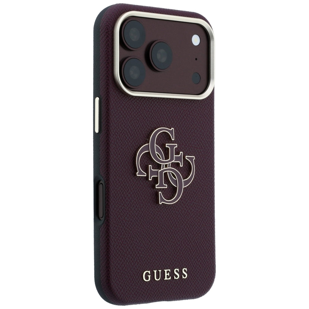 Калъф за Apple iPhone 18 Pro / 17 Pro, Guess, Гранулирано голямо лого от смола, Вишнев