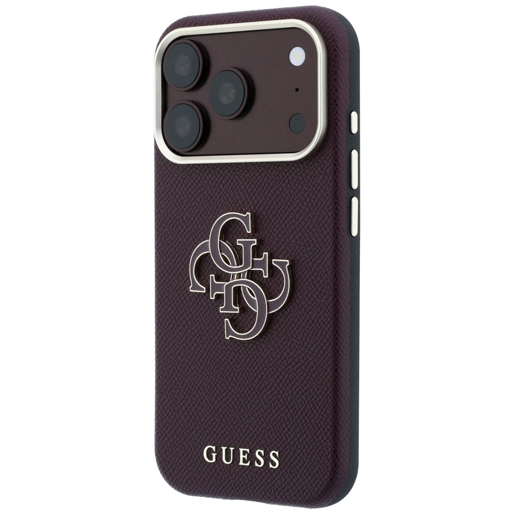 Калъф за Apple iPhone 18 Pro / 17 Pro, Guess, Гранулирано голямо лого от смола, Вишнев