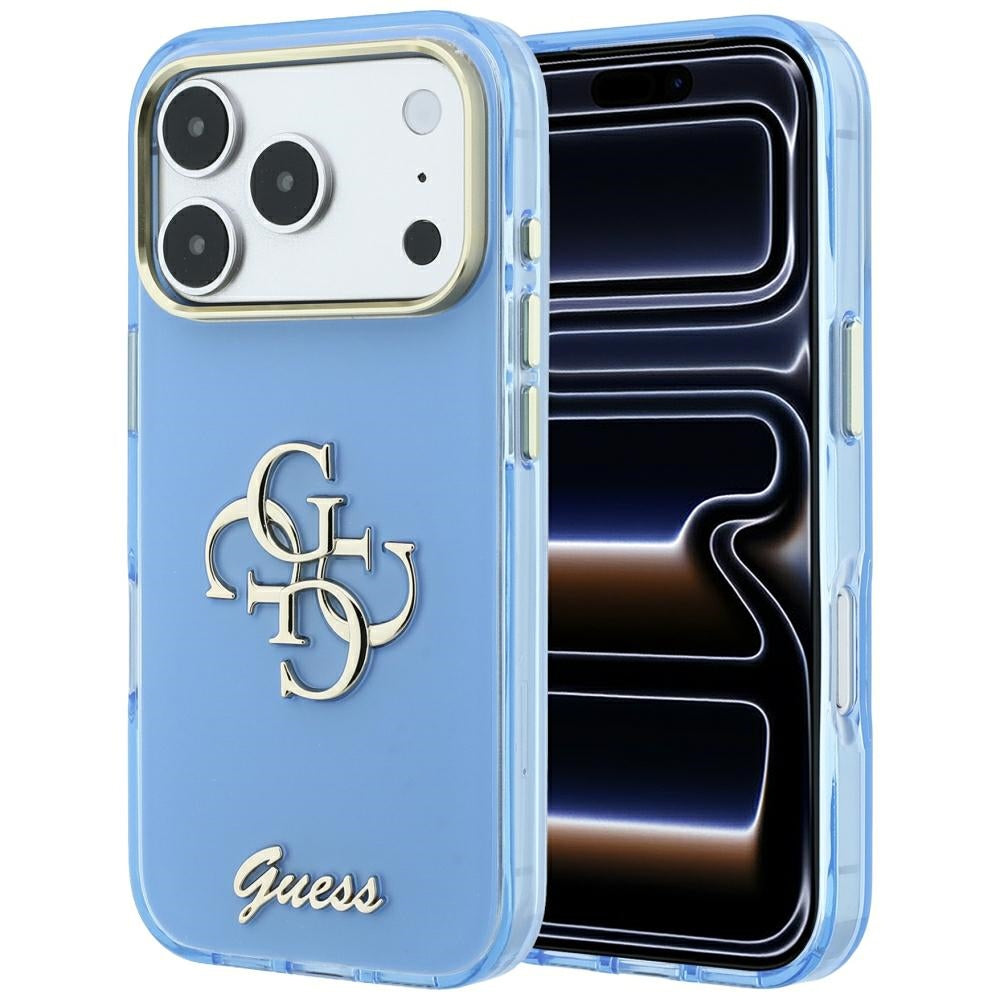 Калъф за Apple iPhone 18 Pro / 17 Pro, Guess, IML 4G Metal Script, Bleu