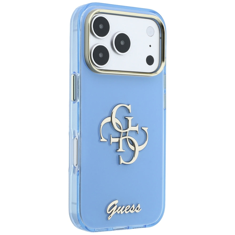 Калъф за Apple iPhone 18 Pro / 17 Pro, Guess, IML 4G Metal Script, Bleu
