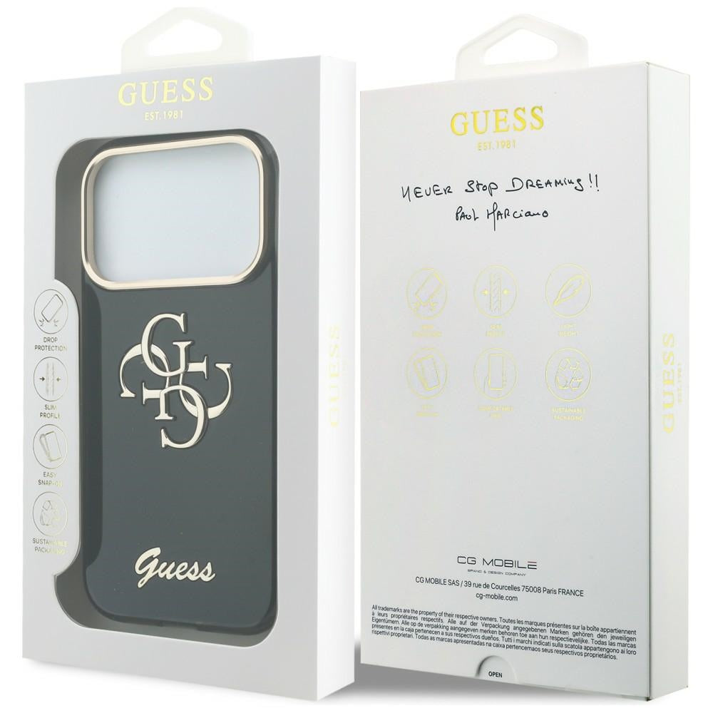 Калъф за Apple iPhone 18 Pro / 17 Pro, Guess, IML 4G Metal Script, Черен