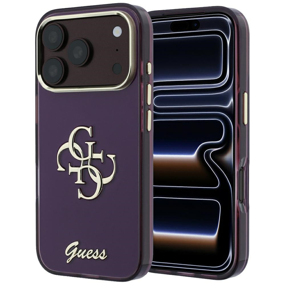 Калъф за Apple iPhone 18 Pro / 17 Pro, Guess, IML 4G Metal Script, Вишнев
