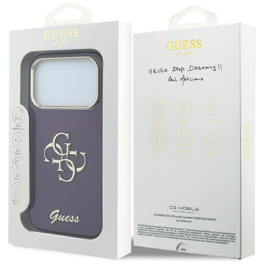 Калъф за Apple iPhone 18 Pro / 17 Pro, Guess, IML 4G Metal Script, Вишнев