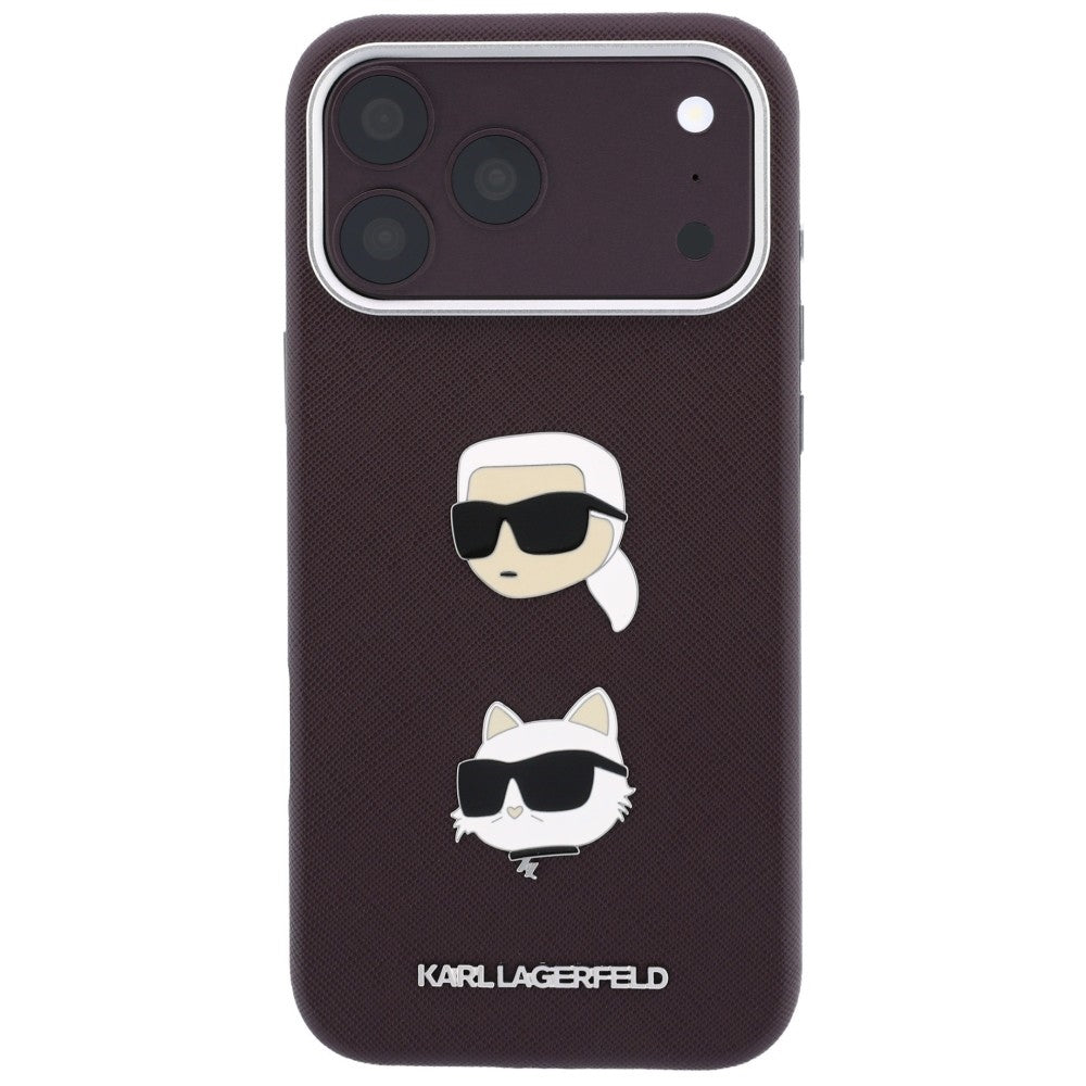 Калъф за Apple iPhone 18 Pro / 17 Pro, Karl Lagerfeld, Saffiano Crossbody Karl & Choupette Head's Pins Logo, бордо