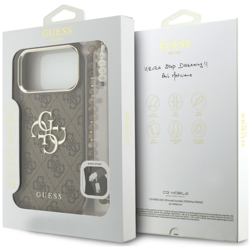 Калъф за Apple iPhone 18 Pro Max / 17 Pro Max, Guess, 4G Classic Logo с каишка, Кафяво-златист