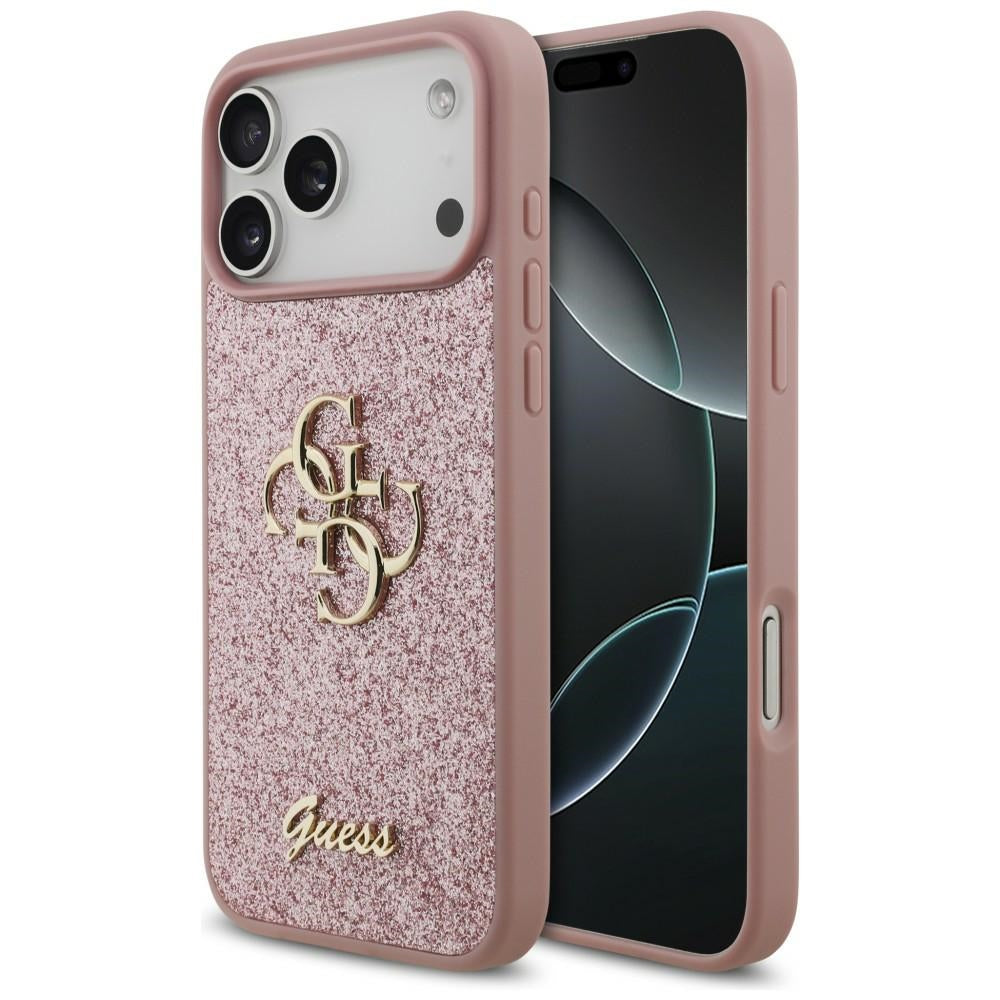 Калъф за Apple iPhone 18 Pro Max / 17 Pro Max, Guess, Fixed Glitter Big 4G, Розов