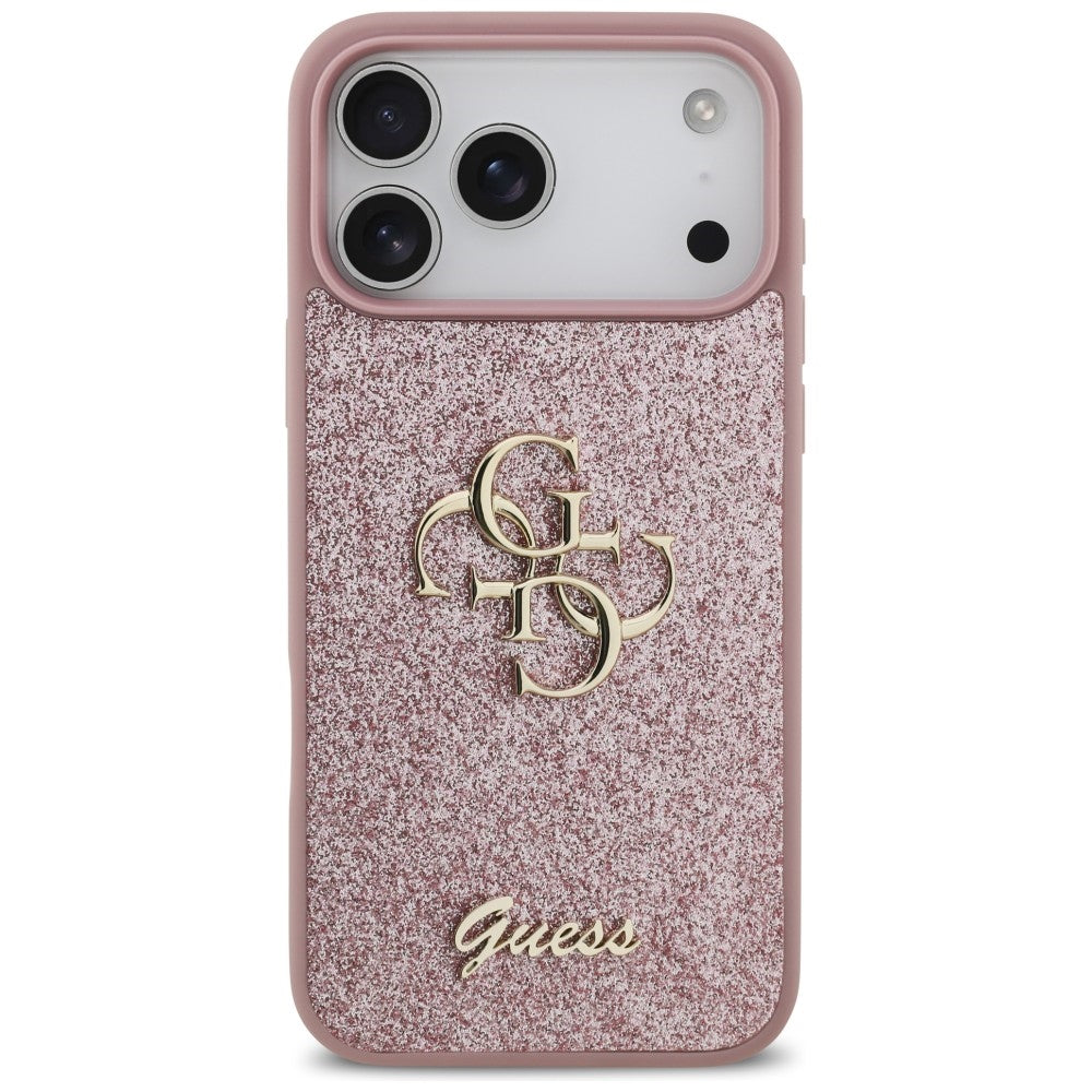 Калъф за Apple iPhone 18 Pro Max / 17 Pro Max, Guess, Fixed Glitter Big 4G, Розов