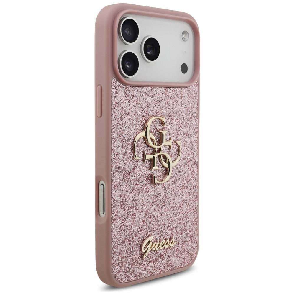Калъф за Apple iPhone 18 Pro Max / 17 Pro Max, Guess, Fixed Glitter Big 4G, Розов