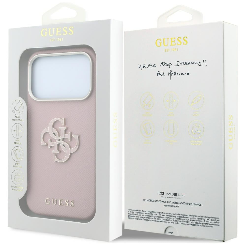 Калъф за Apple iPhone 18 Pro Max / 17 Pro Max, Guess, с голям релефен лого от смола, розов