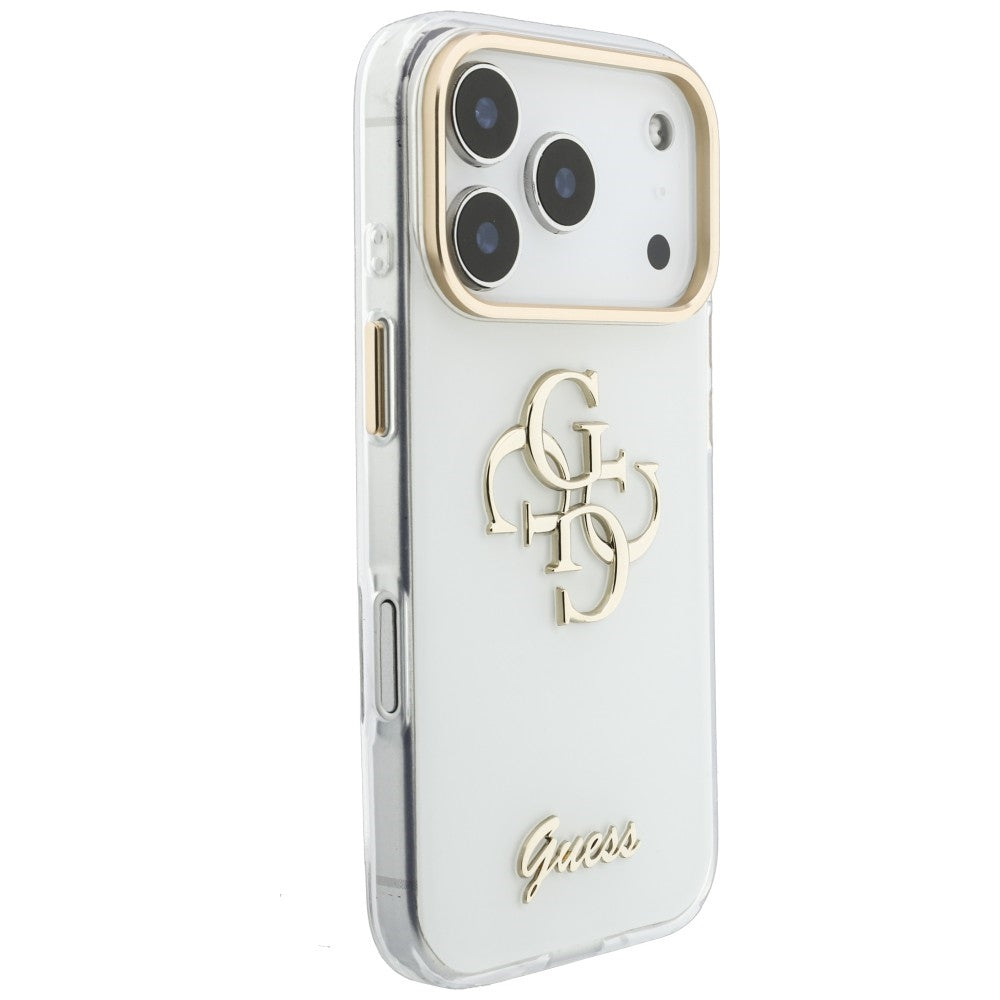 Калъф за Apple iPhone 18 Pro Max / 17 Pro Max, Guess, IML 4G Metal Script, Бял