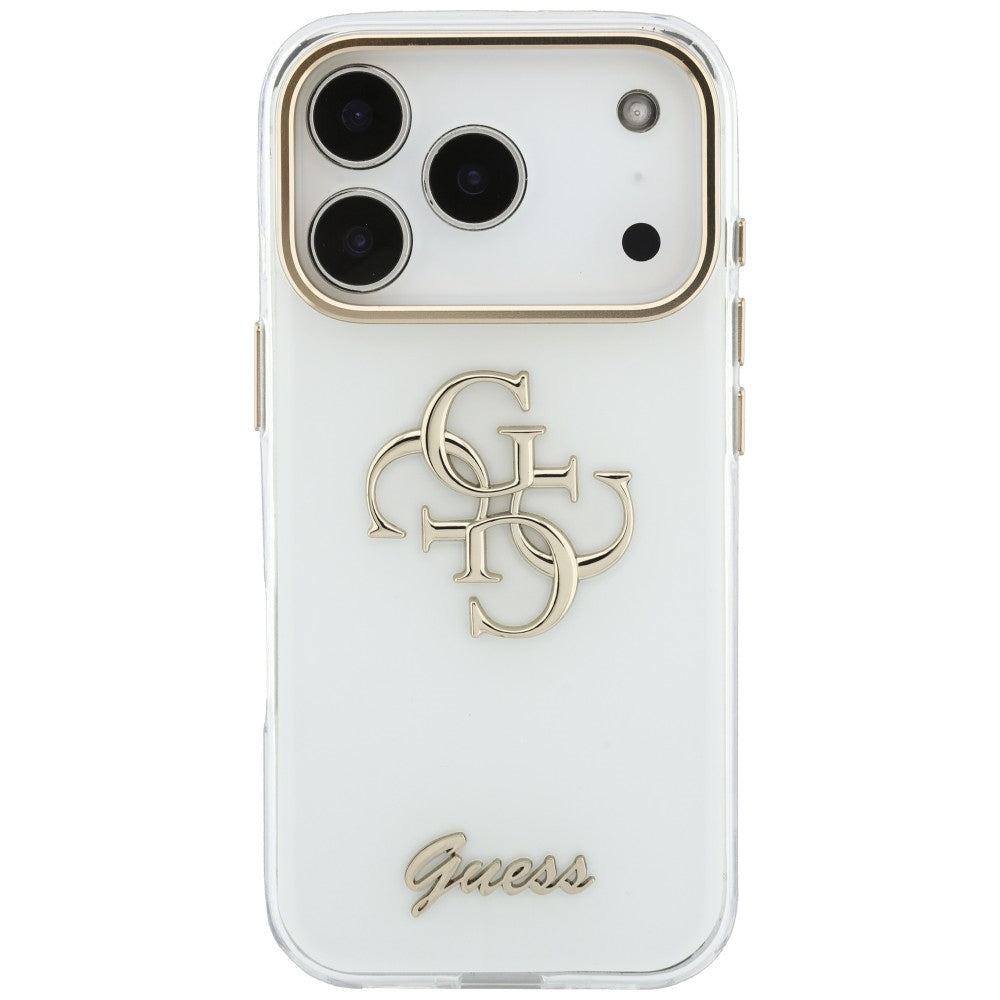 Калъф за Apple iPhone 18 Pro Max / 17 Pro Max, Guess, IML 4G Metal Script, Бял