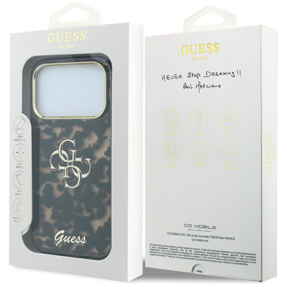Калъф за Apple iPhone 18 Pro Max / 17 Pro Max, Guess, IML 4G Metal Script, Кафяв