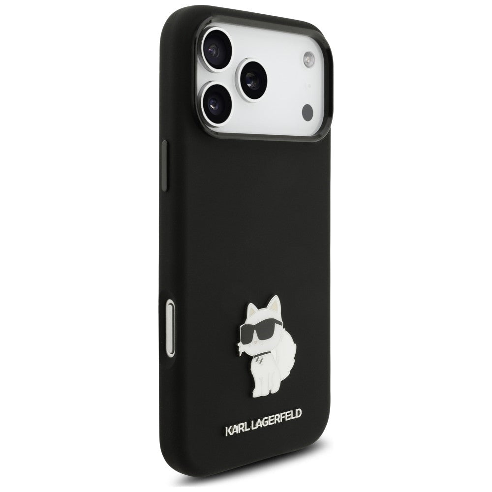 Калъф за Apple iPhone 18 Pro Max / 17 Pro Max, Karl Lagerfeld, Choupette Metal Pin, черен