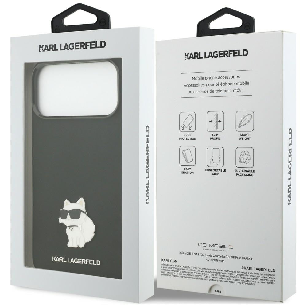 Калъф за Apple iPhone 18 Pro Max / 17 Pro Max, Karl Lagerfeld, Choupette Metal Pin, черен