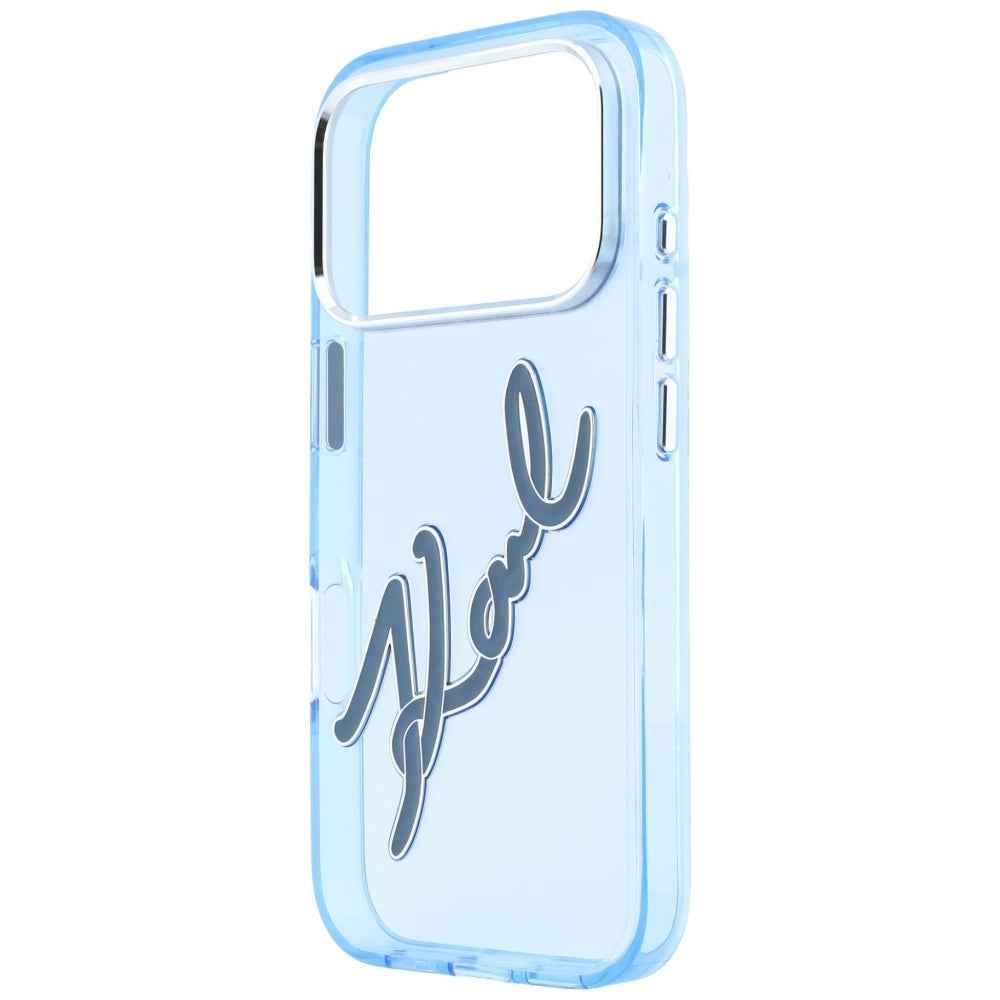 Калъф за Apple iPhone 18 Pro Max / 17 Pro Max, Karl Lagerfeld, IML Big Signature Resin Logo Metal Frame, Син
