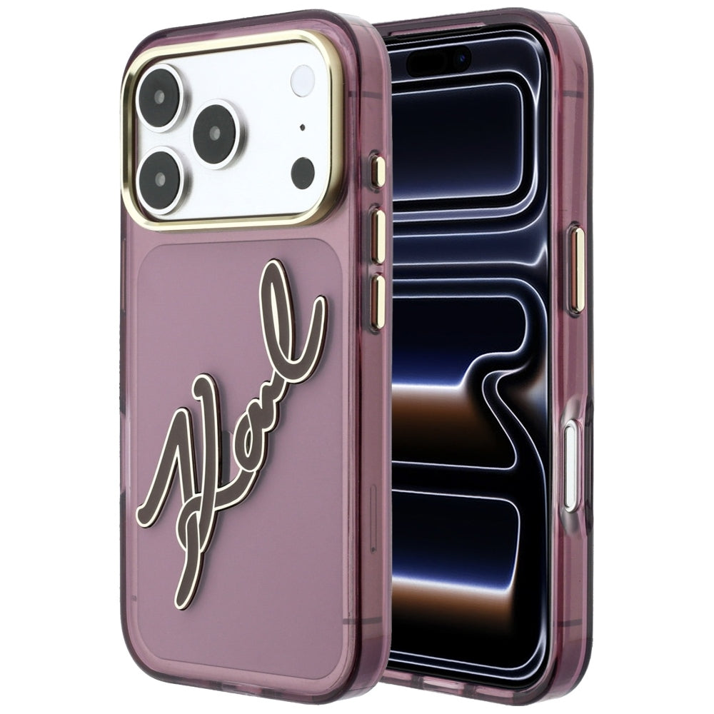 Калъф за Apple iPhone 18 Pro Max / 17 Pro Max, Karl Lagerfeld, IML Big Signature Resin Logo Metal Frame, Бордо