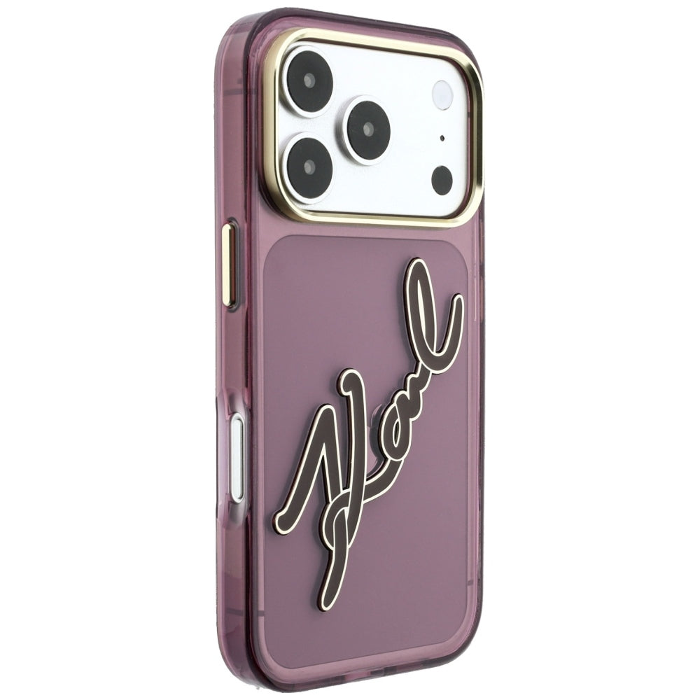 Калъф за Apple iPhone 18 Pro Max / 17 Pro Max, Karl Lagerfeld, IML Big Signature Resin Logo Metal Frame, Бордо