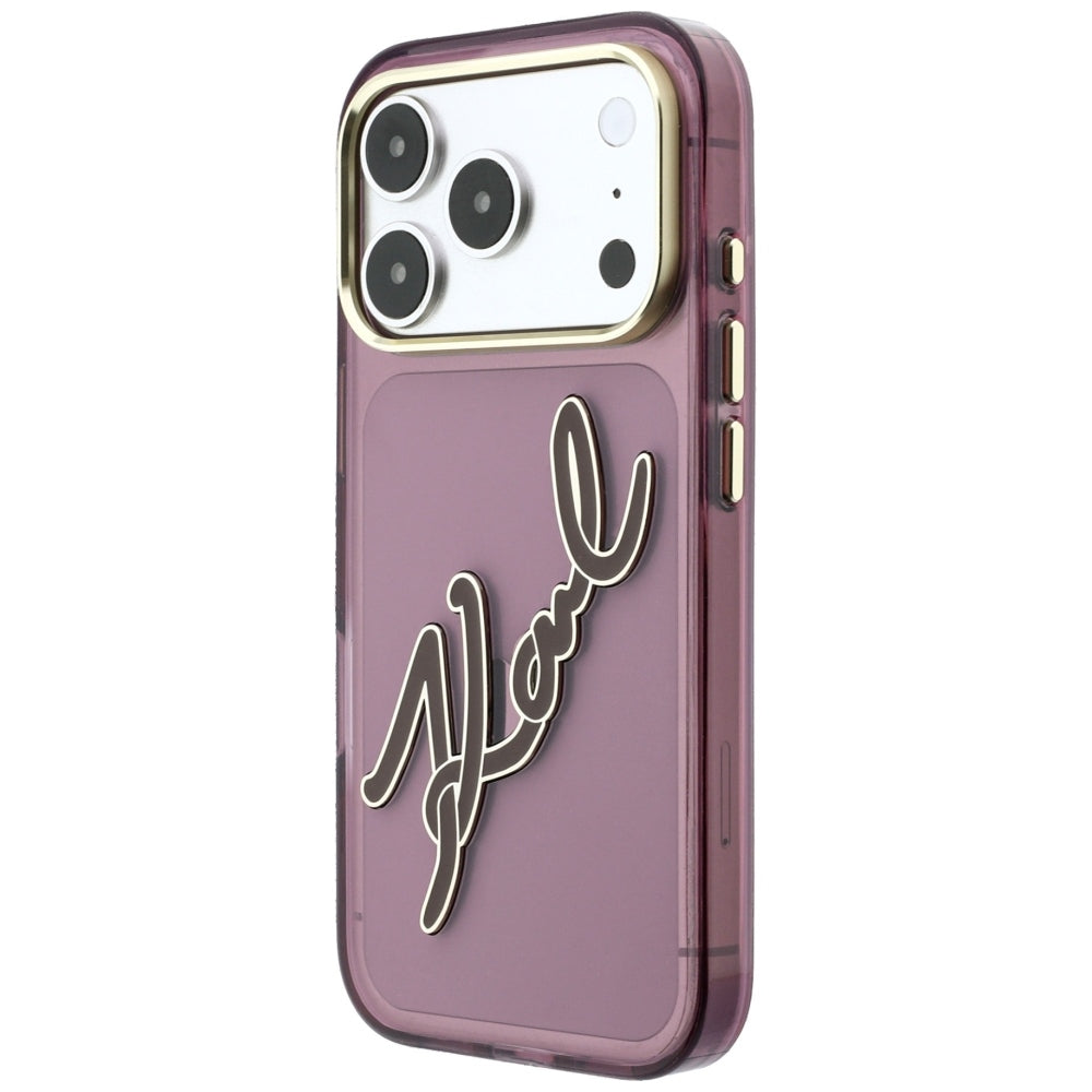 Калъф за Apple iPhone 18 Pro Max / 17 Pro Max, Karl Lagerfeld, IML Big Signature Resin Logo Metal Frame, Бордо