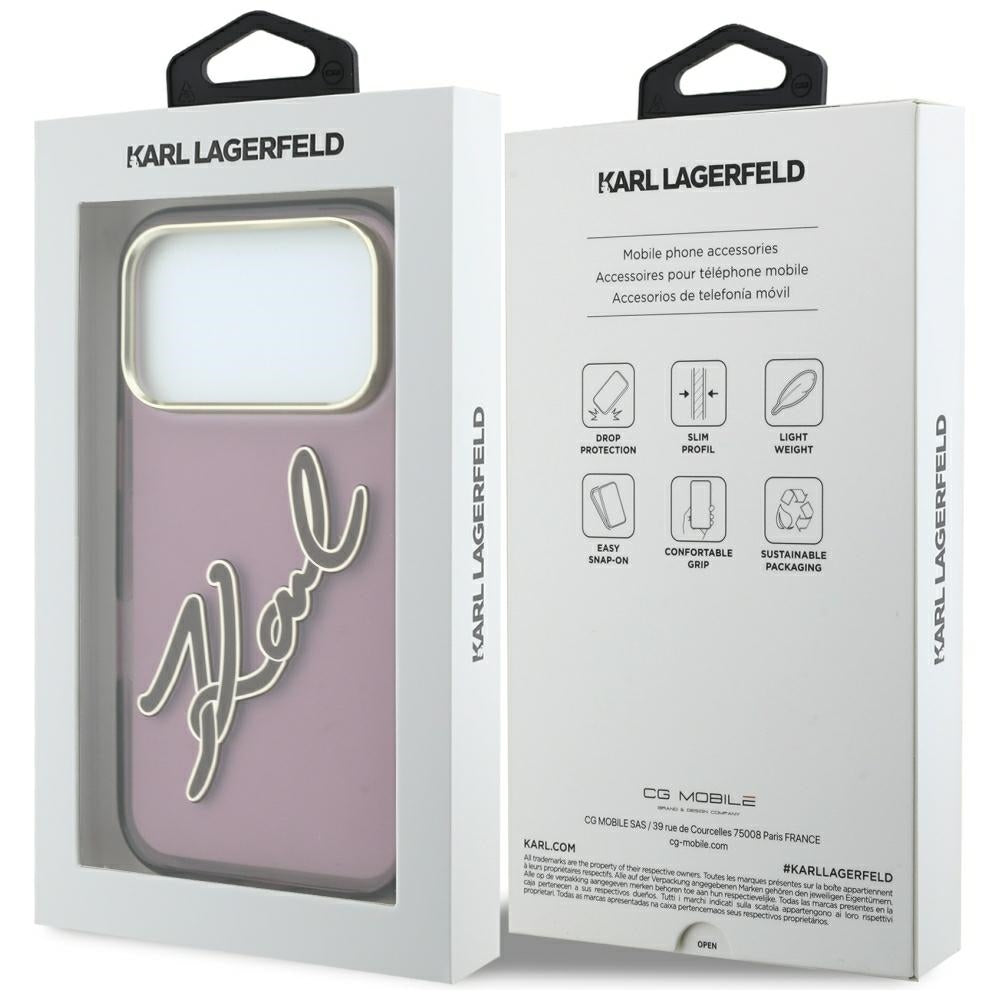 Калъф за Apple iPhone 18 Pro Max / 17 Pro Max, Karl Lagerfeld, IML Big Signature Resin Logo Metal Frame, Бордо