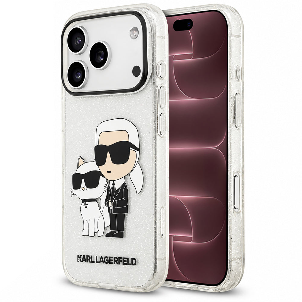 Калъф за Apple iPhone 18 Pro Max / 17 Pro Max, Karl Lagerfeld, IML Glitter Karl and Choupette NFT, прозрачен