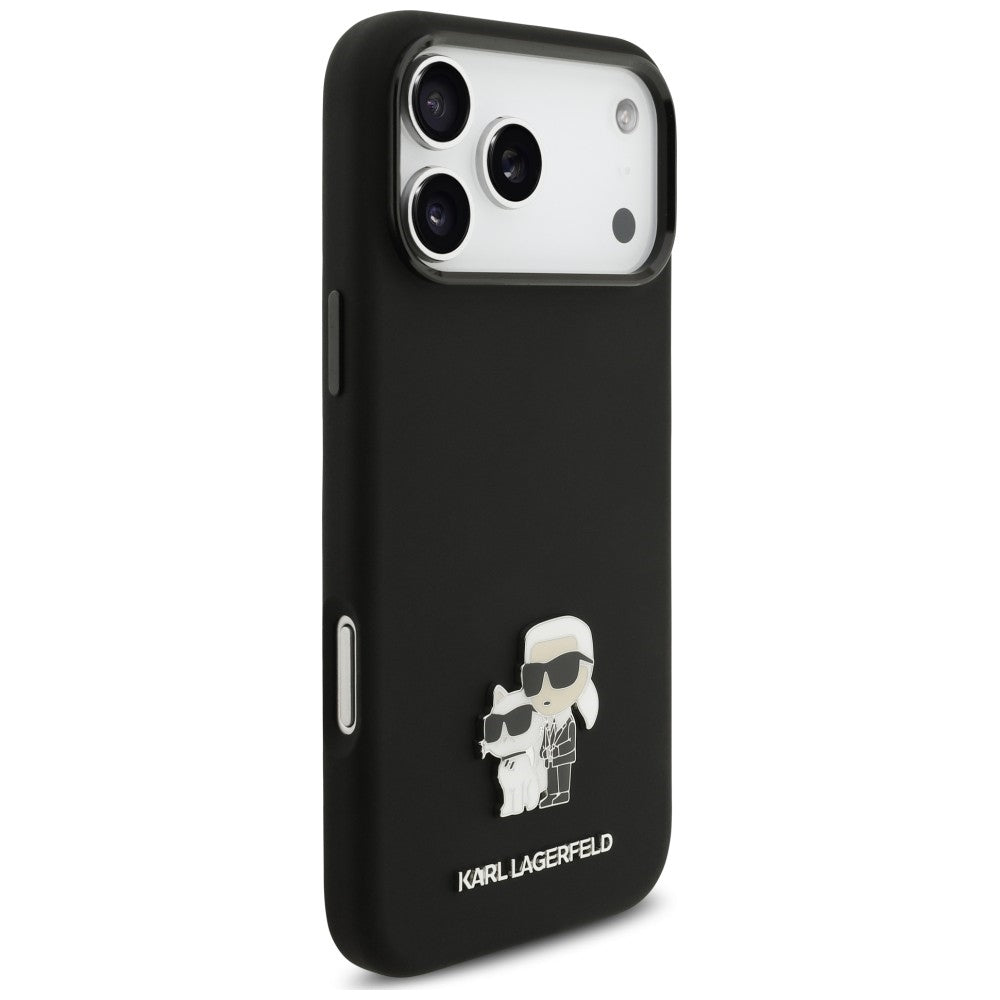 Калъф за Apple iPhone 18 Pro Max / 17 Pro Max, Karl Lagerfeld, Karl & Choupette Metal Pin, черен
