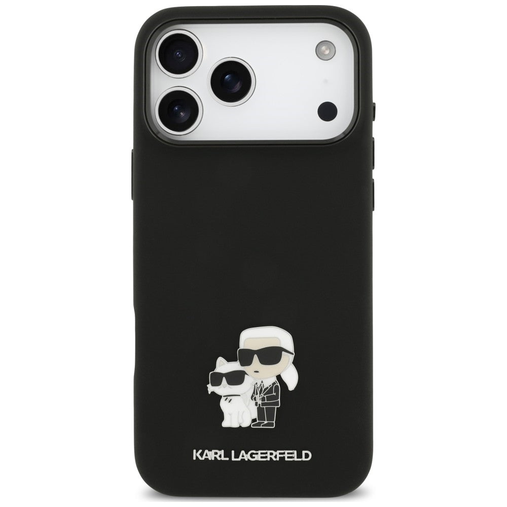 Калъф за Apple iPhone 18 Pro Max / 17 Pro Max, Karl Lagerfeld, Karl & Choupette Metal Pin, черен