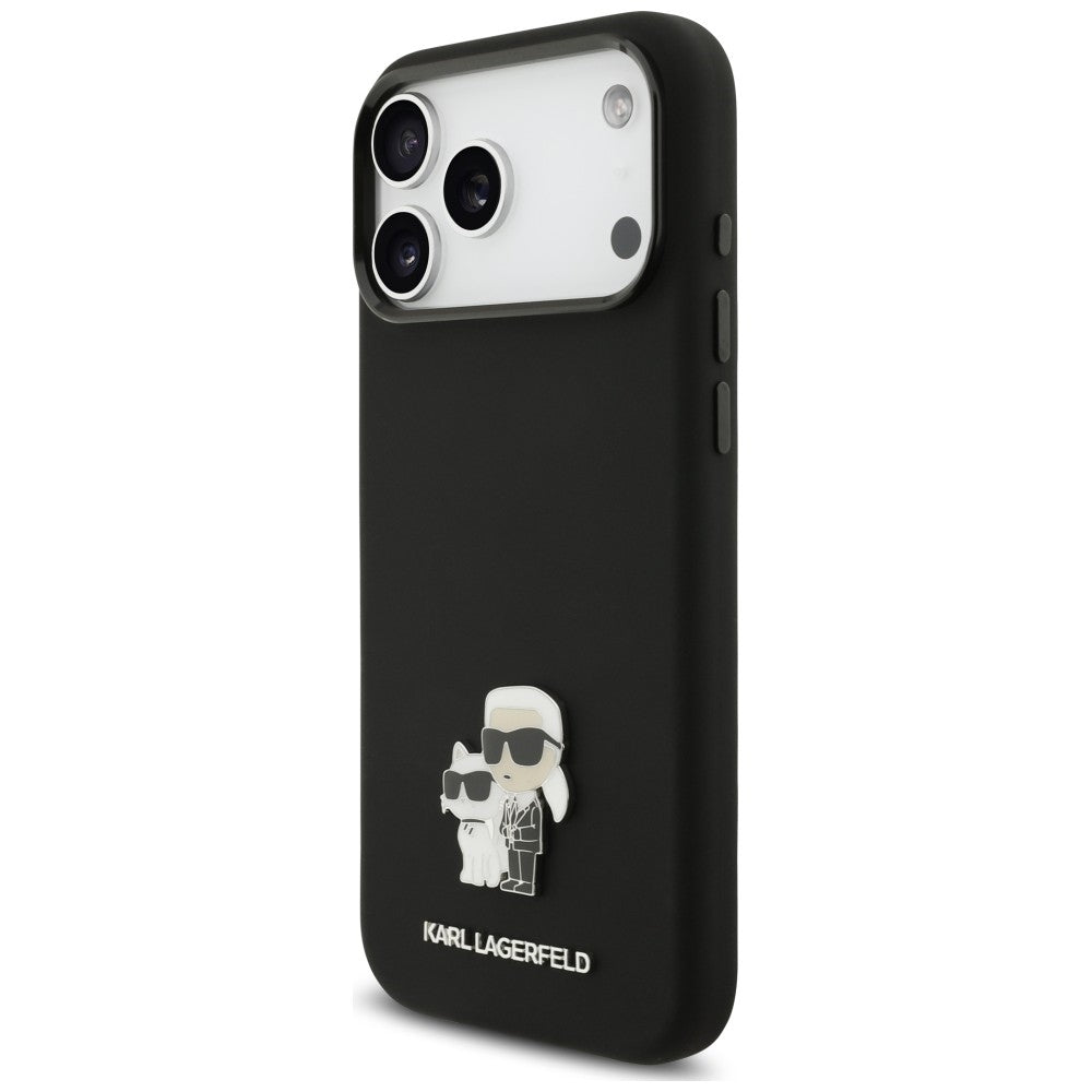 Калъф за Apple iPhone 18 Pro Max / 17 Pro Max, Karl Lagerfeld, Karl & Choupette Metal Pin, черен