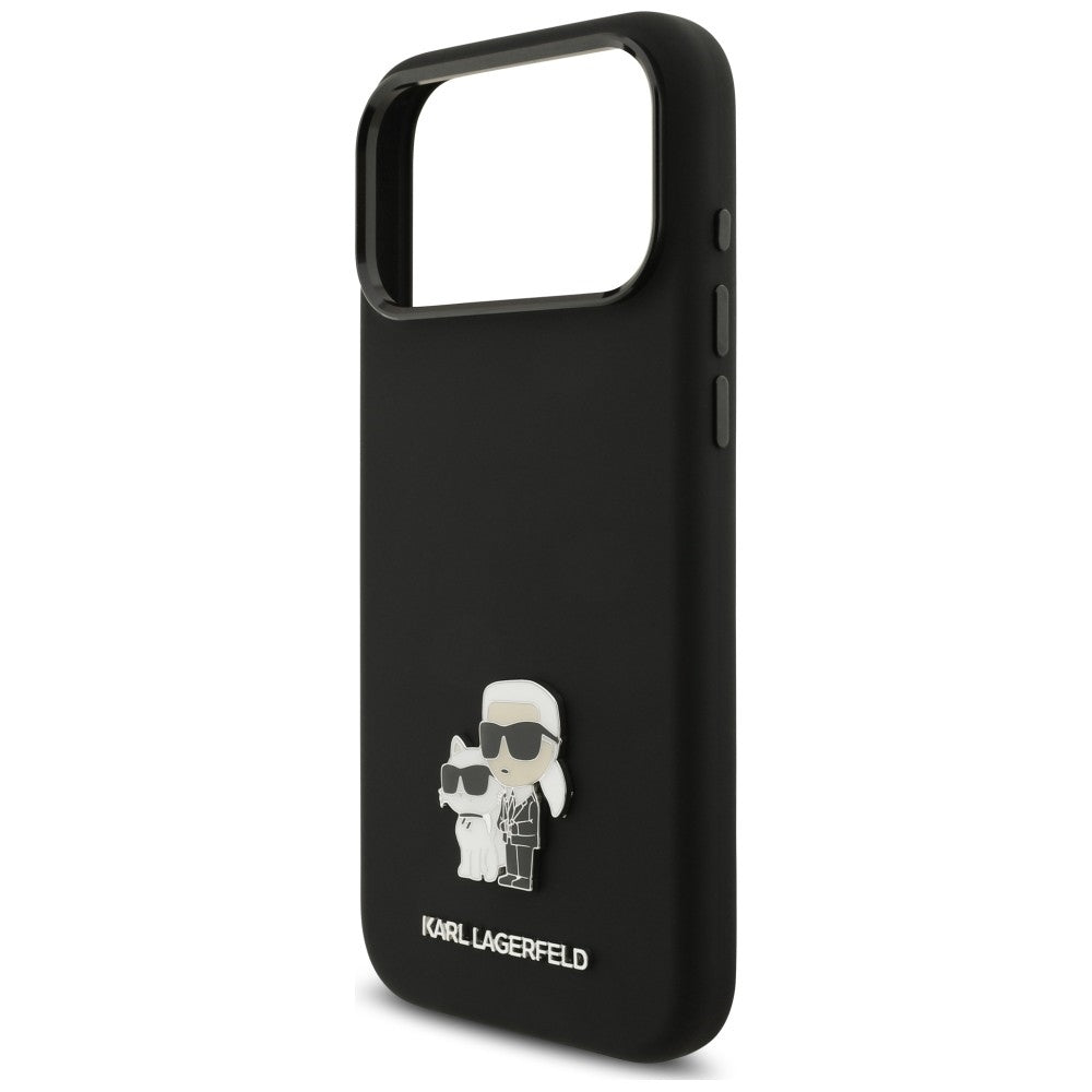 Калъф за Apple iPhone 18 Pro Max / 17 Pro Max, Karl Lagerfeld, Karl & Choupette Metal Pin, черен