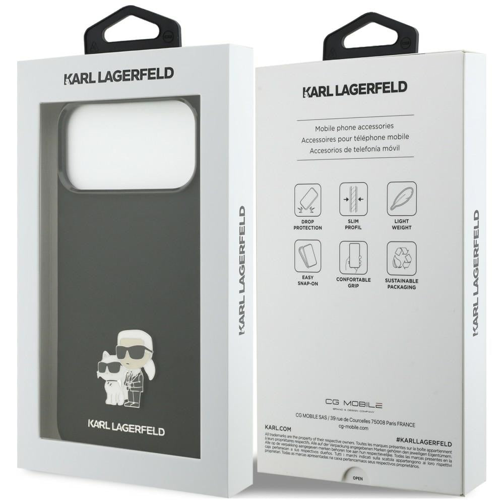 Калъф за Apple iPhone 18 Pro Max / 17 Pro Max, Karl Lagerfeld, Karl & Choupette Metal Pin, черен