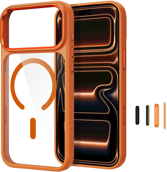 Калъф за Apple iPhone 18 Pro / 17 Pro, Tech-Protect, Magmat CC, Прозрачен оранжев