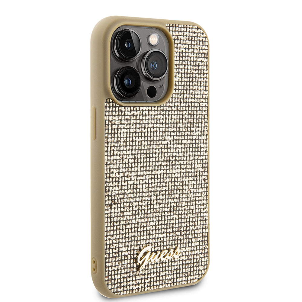 Калъф за Apple iPhone 15 Pro, Guess, PU Square Mirror Script Logo, Златист GUHCP15LPMSDGSD