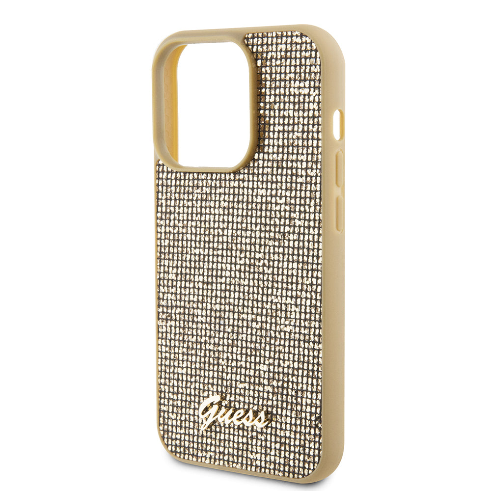 Калъф за Apple iPhone 15 Pro, Guess, PU Square Mirror Script Logo, Златист GUHCP15LPMSDGSD
