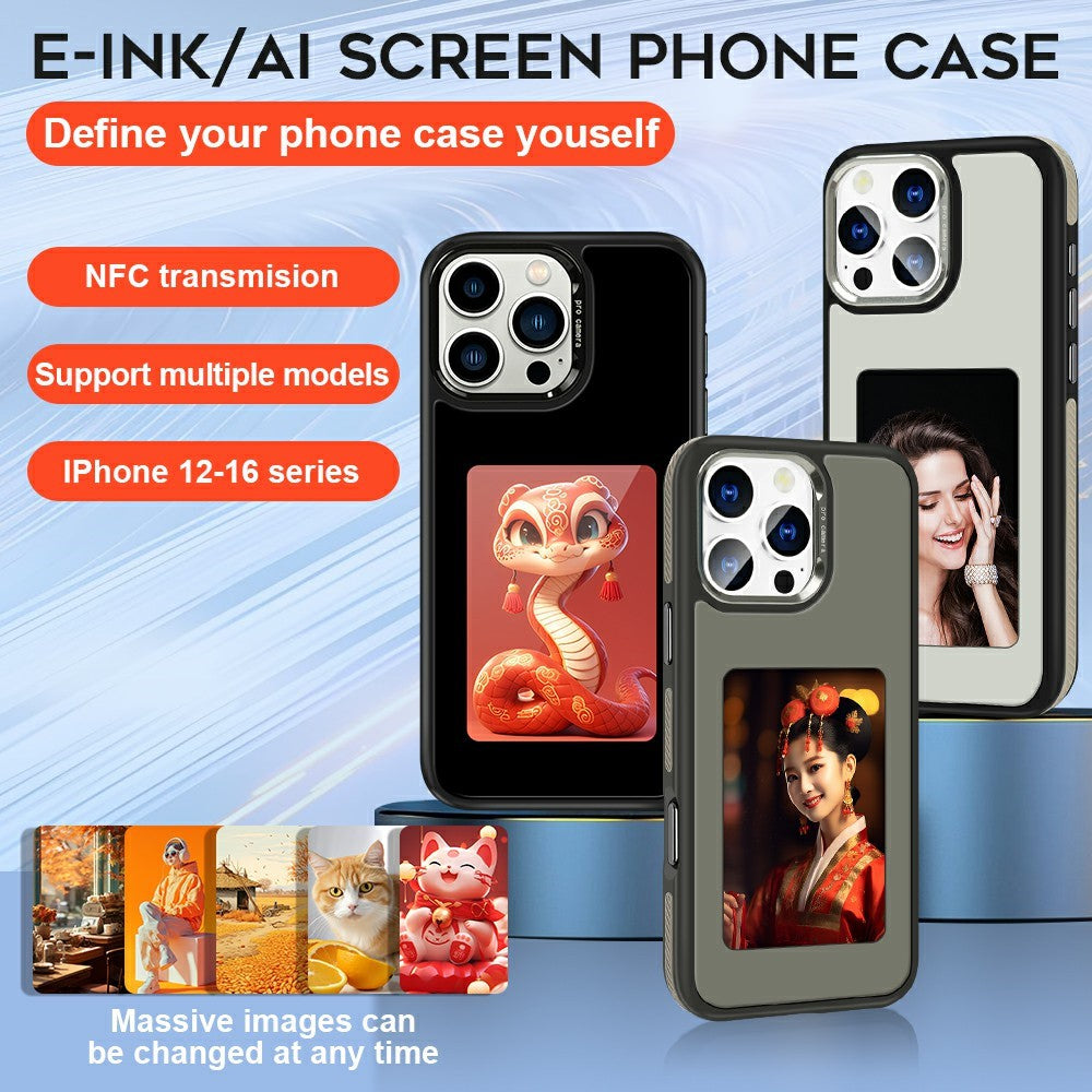 Калъф за Apple iPhone 16 Pro, OEM, Персонализиран E-Ink дисплей (4 инча), Бял
