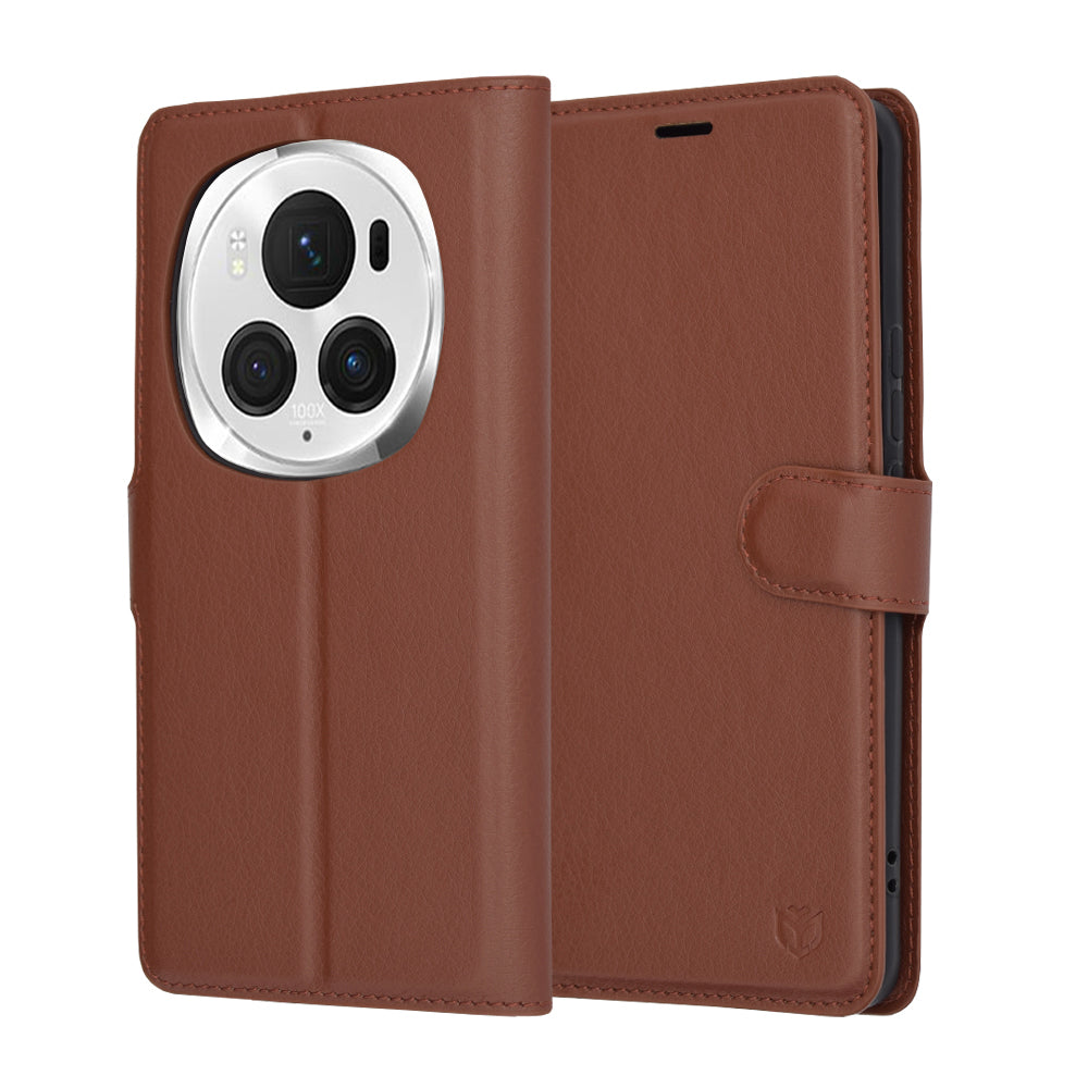 Калъф за Honor Magic6 Pro, Techsuit, кожен портфейл, кафяв