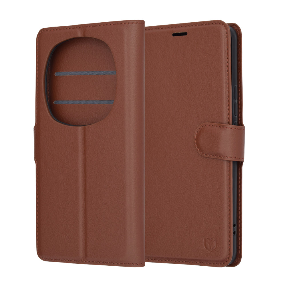 Калъф за Honor Magic6 Pro, Techsuit, кожен портфейл, кафяв