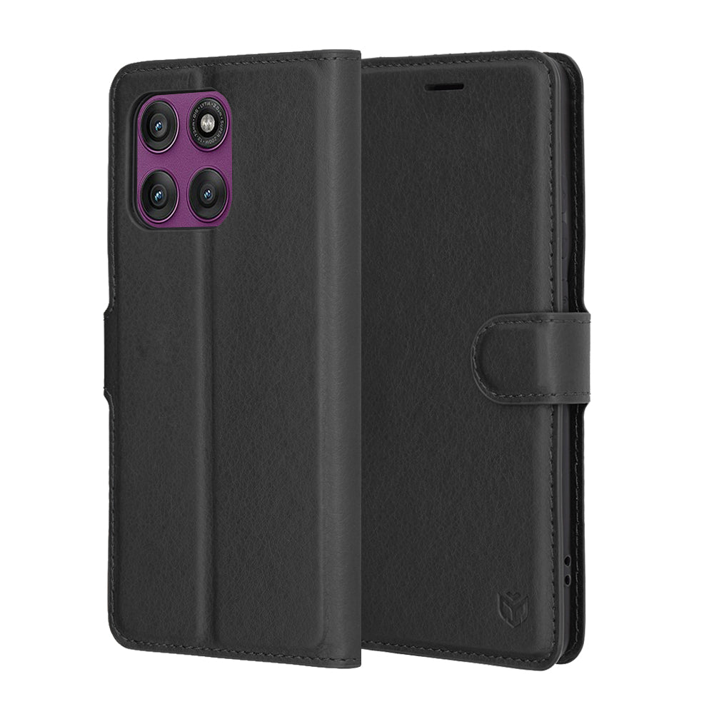 Калъф за Motorola Edge 60 Pro, Techsuit, Leather Folio, Черен