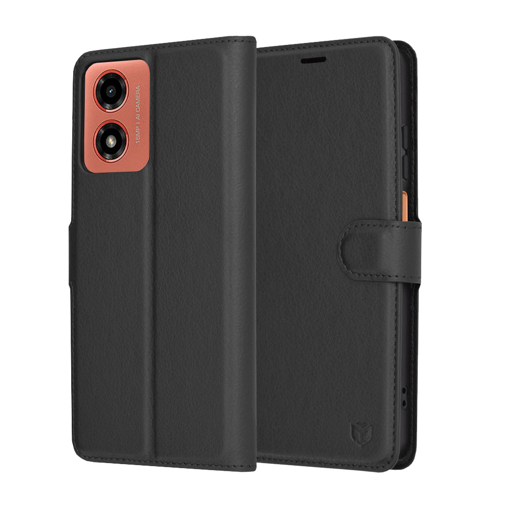 Калъф за Motorola Moto G04s / E14 / G04 / G24, Techsuit, кожен портфейл, черен
