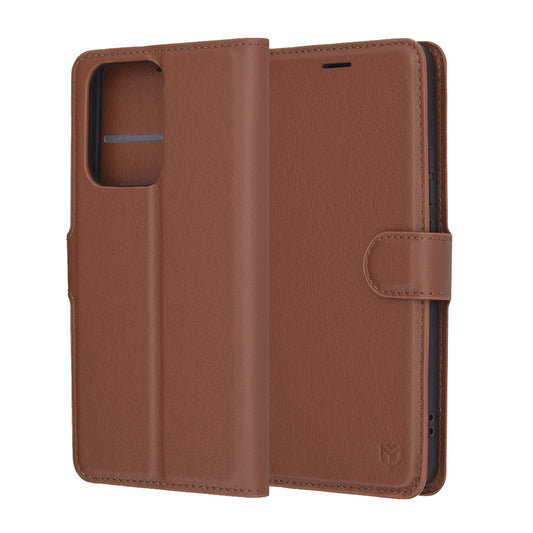 Калъф за Oppo Reno13 FS 5G / Reno13 F 4G / Reno13 F, Techsuit, кожен портфейл, кафяв