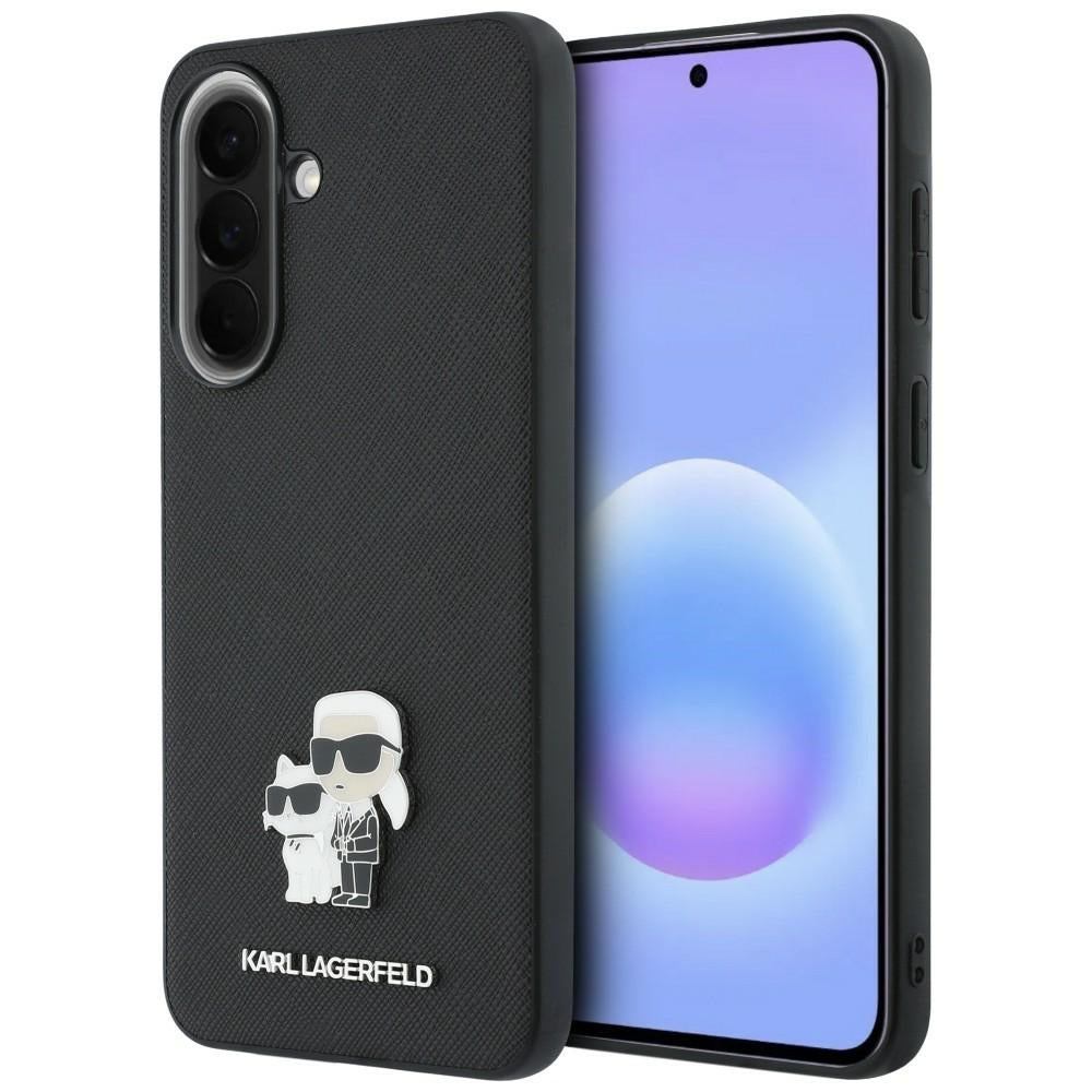 Калъф за Samsung Galaxy A37 5G, Karl Lagerfeld, Saffiano Karl & Choupette Metal, Черен
