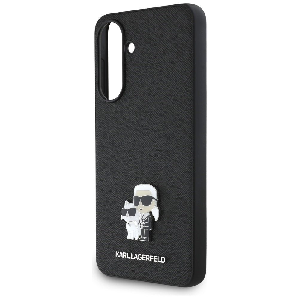 Калъф за Samsung Galaxy A56 A566, Karl Lagerfeld, Saffiano Karl & Choupette Metal, Черен