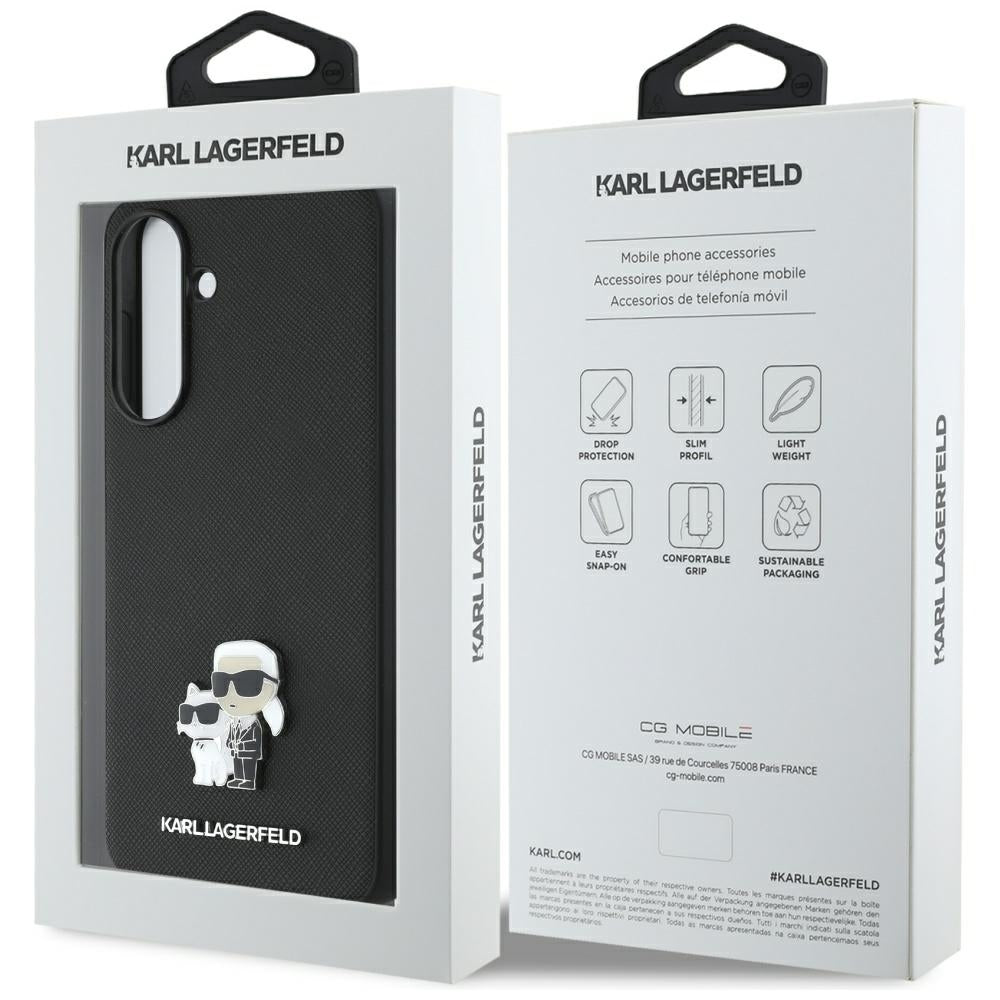 Калъф за Samsung Galaxy A56 A566, Karl Lagerfeld, Saffiano Karl & Choupette Metal, Черен